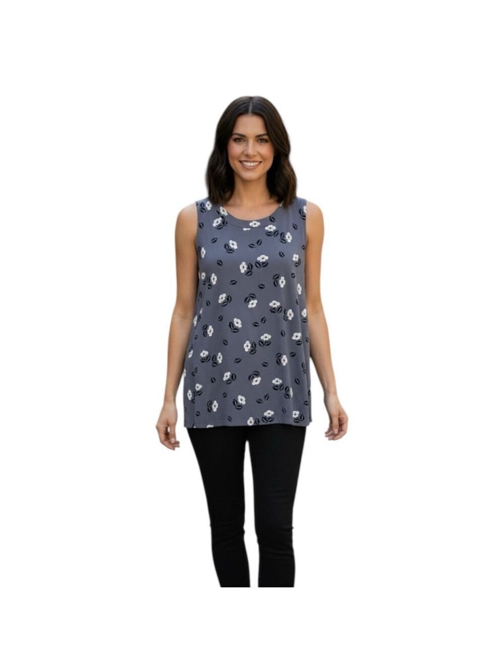 Anne Klein Size XS Grey Gray Floral Sleeveless Top